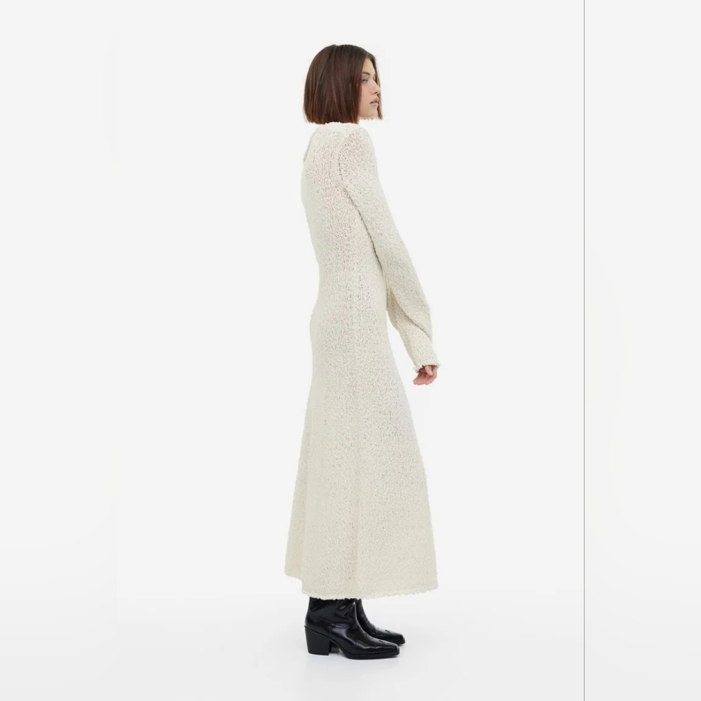 Elegant H&M Cream Textured Knit Maxi Dress